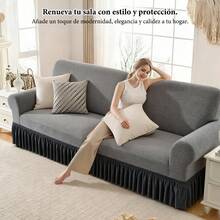 3 Piezas Funda de Sofá con Falda Antideslizante No Se Desliza Terciopelo de Maíz Jacquard Color Sólido Elástica Ajustable Protege el Sofá Lavable a Máquina y Resistente a Manchas Ideal para Hogar y Mascotas Incluye 1 Plaza 2 Plazas y 3 Plazas - Gris - Ver 2