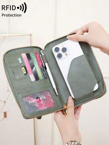 Fashionable Dual-Zipper Large Capacity RFID Blocking Passport Holder Credit Card Holder For Men And Woman With Wrist Strap And Adjustable Shoulder Strap Multifunction Travel Wallet Phone Wallet Passport Case For Credit Card/ ID Card/ Tickets/ Cash/Passport,Portable Creative Airplane Passport Bag Birthday Gifts,Gifts,Anniversary,Gifts For Boyfriend/Father,Travel Accessories, Travel Essentials Robber - 綠色 - 查看 5