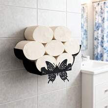 Soporte para pañuelos con diseño de mariposa, accesorio decorativo colgante DIY adecuado para baños, cocinas y dormitorios. Es extensible y plegable, lo que lo convierte en un artículo de decoración del hogar práctico. Un creativo estante para almacenar papel higiénico. - Negro - Ver 4