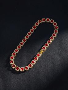 时尚嘻哈水钻心形项链 街头风红宝石心形链项链 男士派对及活动佩戴的时尚项链 男士休闲装必备项链 - 潮流紅寶石心形項鍊 - 查看 8