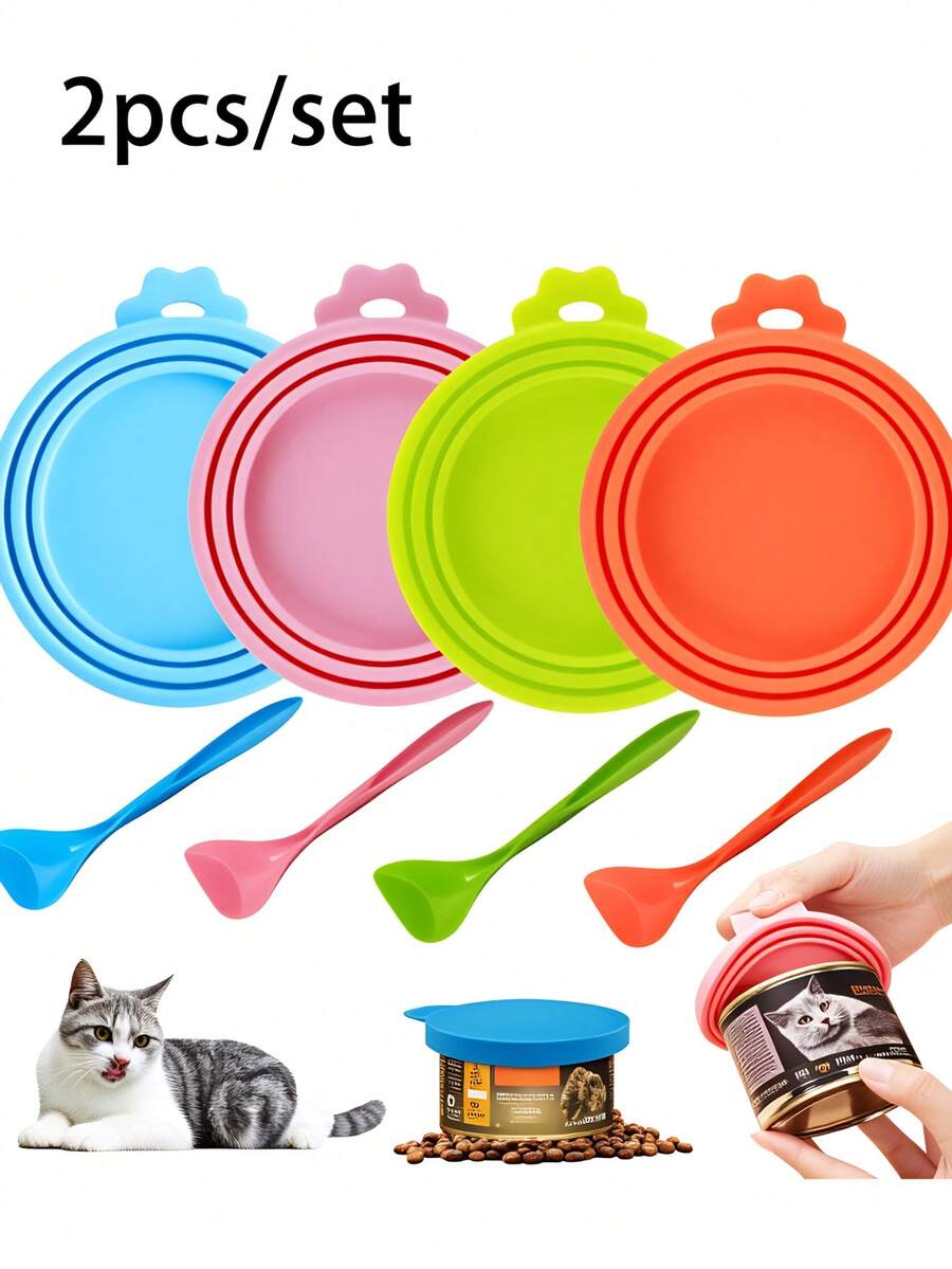 宠物食品罐密封盖，宠物食品勺，多功能食品盖，猫狗食品罐配件，柔软优质，易于清洁，适用于大多数尺寸的罐头，适合旅行、露营、户外活动和家庭使用。宠物主人的日常必备品，也是斋月礼物、生日礼物的理想之选，可赠送给宠物爱好者、朋友和家人。 - 彩色 - 查看 1
