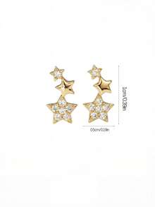 3pairs Sweet Beautiful Stylish Pave Zirconia Butterfly, Five-Pointed Star, Five-Petal Flower Stud Earrings For Street Party Dates Vacation Daily Wear Jewelry Accessory For Anniversary Valentine's Day Gift - Gold - View 7