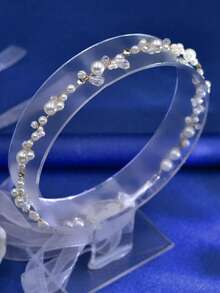 1pc Minimalist Pearl & Rhinestone Bridal Sash, Fashion Women's Waist Belt, Suitable For Evening Gown, Wedding Dress - Multicolor - View 8