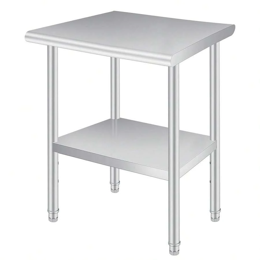 Mesa de trabajo de acero inoxidable, resistente, con estante inferior ajustable para cocinas, restaurantes y hoteles. - Plateado - Ver 1