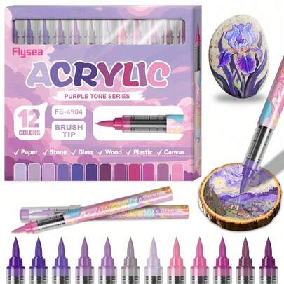 Flysea New Colorful Series 12pcs/Box, Vibrant Professional Acrylic Marker Pens, New Free-Flowing Ink System, 12 Colors/Set 12 Sets 144 Colors, Multiple Color Combinations Available, Brand New Launch, Better Quality, Smoother Writing Experience, Specially Designed For Professional Artists.