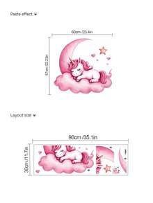 1/2/3片装多尺寸PVC可移除墙贴，卡通元素装饰，适用于卧室、客厅、书房、餐厅、浴室、家居墙面装饰 - 月光下的女孩、独角兽彩虹、梦幻粉色树下有动物、狮子骑热气球 - 彩色 - 查看 8