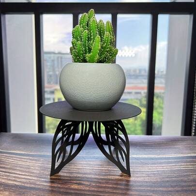 1pc Leaf Metal Flower Pot Stand - A Fashionable Planter Display Stand, Suitable For Indoor And Outdoor Use, An Ideal Choice For Garden And Home Decor, Sturdy Indoor Plant Holder, Fits Modern Decor
