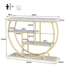 4-Tier Narrow Farmhouse Console Table, Circle Base Wooden Sofa Table, Modern Industrial Entryway Table, With Metal Frame, For Living Room, Behind Couch, Apartment, Foyer, Hallway, Small Spaces - vàng - Xem 2