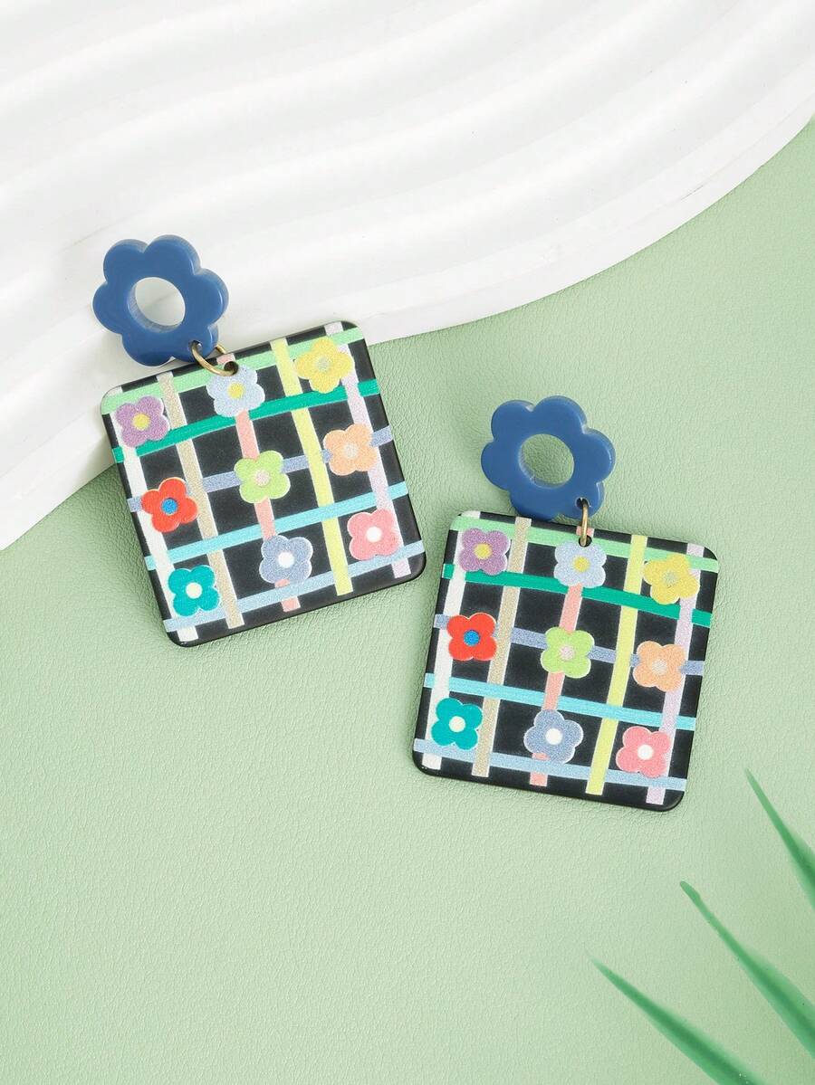 1对时尚可爱的向日葵造型耳环，适合日常穿搭 - 彩色 - 查看 1