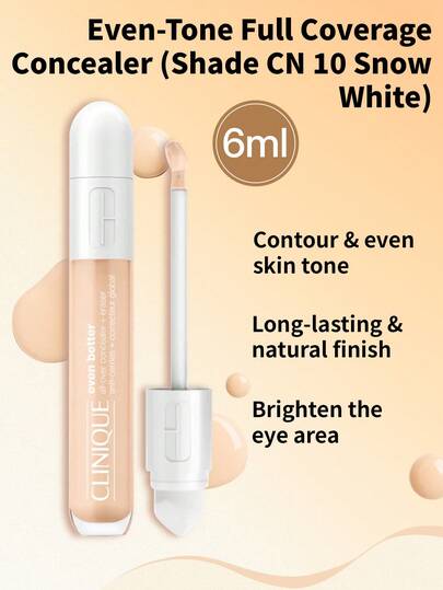 Clinique 倩碧匀净遮瑕膏（6毫升），色号CN10雪白，蕴含维生素C和玻尿酸，配有双头遮瑕刷，持妆12小时，防水防汗，适合敏感肌肤，日常通勤必备。