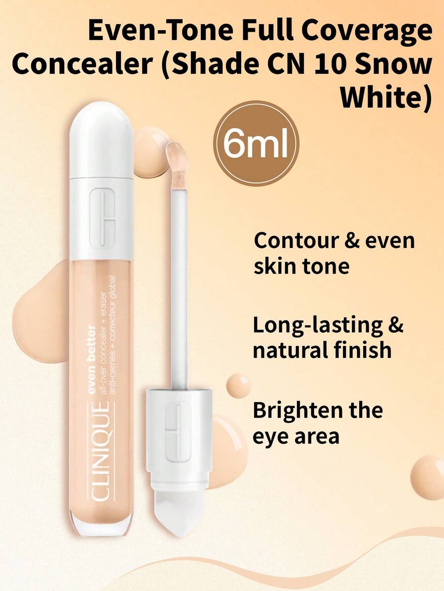 Clinique 倩碧匀净遮瑕膏（6毫升），色号CN10雪白，蕴含维生素C和玻尿酸，配有双头遮瑕刷，持妆12小时，防水防汗，适合敏感肌肤，日常通勤必备。 - 遮瑕膏(色號 CN 10 雪花白)6ml - 查看 1