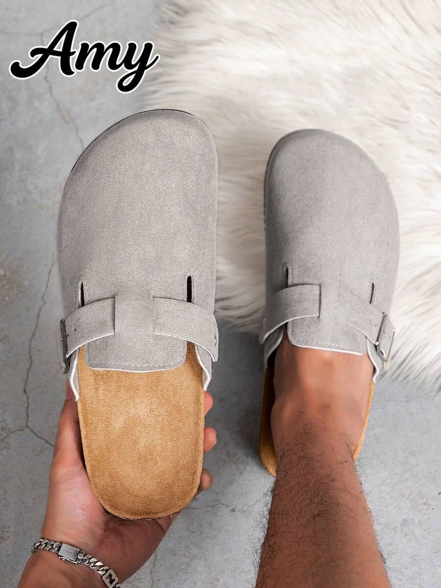 Men's Mule Shoes New Vintage Slip-On Loafers Casual Slouchy Shoes, Closed Toe Flat Mules With Adjustable Strap, Available In Thermal Lined Autumn/Winter Version And Non-Fleece Four-Season Version