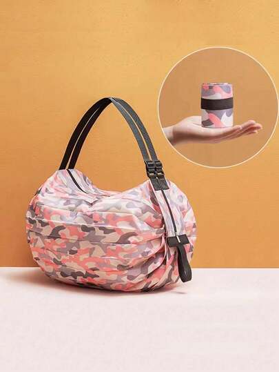 1 pieza Bolsa de compras plegable y reutilizable, bolsa de almacenamiento portátil de gran capacidad, bolsa de compras ligera, adecuada para supermercado, tienda, viaje y picnic