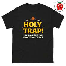 Camiseta unisex para adultos Holy Trap, gráfico de caza de pato de arcilla, regalo de patas de arcilla para tiradores, atuendo de día de campo, ropa de exterior - Blanco y negro(no personalizable) - Ver 12