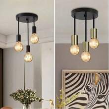 1盏现代简约铁艺多头吊灯，E27灯座，硬线连接，适用于餐厅、卧室、书房、客厅，创意吊灯，楼梯照明，不含灯泡 - 黑色 - 查看 9