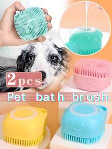 2支装宠物清洁刷，内置洗发水分配器，柔软刷毛，可用于梳理和按摩犬猫，易于使用和清洁。 - 彩色 - 查看 13