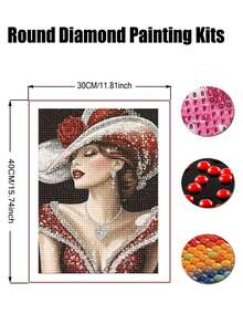 Kits de arte de diamantes para adultos Sombrero de mujer, Juego de bordado de diamantes de imitación 5D DIY de perforación completa, Pintar con kits de arte de diamantes por número, Punto de cruz para decoración de pared del hogar - Multicolor - Ver 3