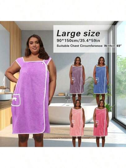 1 pieza Bata de baño contemporánea de felpa de coral para mujer - Resistente al color, de secado rápido, suave y absorbente con bolsillos, ideal para el baño, la playa, la natación y los viajes - Lavar a mano, tejido de punto, 222g/㎡