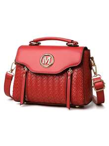 Retro Minimalist Printed Crossbody Bag With Adjustable PU Strap, Flap Closure, New Year - Bronze - View 5