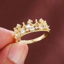 1pc Elegant Crown Shaped Design Cubic Zirconia Embellished Women's Fashion Ring, Holiday Gift - Multicolor - View 8