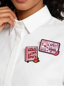 1Set I Like My Books Extra Spicy Enamel Pins The Sizzling Literary Metal Brooches Fashion Lapel Badge Backpack Clothes Jewelry Gift - Multicolor - View 1