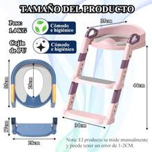 Asiento Entrenador Plegable para Inodoro de Bañera con Tapizado - Escalera para Baño Infantil, Alfombra Suave de PU Desmontable, 6 Niveles Ajustables, Fácil de Limpiar, Color Rosa + Almohadilla - B, Rosa + Almohadilla de PU - Ver 1