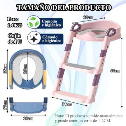 Asiento Entrenador Plegable para Inodoro de Bañera con Tapizado - Escalera para Baño Infantil, Alfombra Suave de PU Desmontable, 6 Niveles Ajustables, Fácil de Limpiar, Color Rosa + Almohadilla