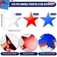 FOBSME 120 Pieces Patriotic Star Cutouts Red Blue Silver Paper Star Cutout 4th Of July Stars Aluminum Foil Paper Cutouts 6 Inch Glitter Stars Decor For  Day Memorial Day Party Supply - 紅色 - 查看 3