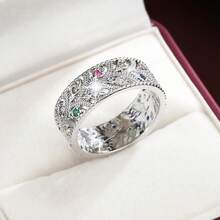 1pc Hollow Leaf Shaped Design Cubic Zirconia Inlaid Women Fashion Ring - Multicolor - View 7
