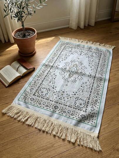 1pc Portable Prayer Mat With Tassels | Soft & Washable, Elegant Floral Pattern, Vintage Lace, Extra Large Size, Suitable For Religious Worship