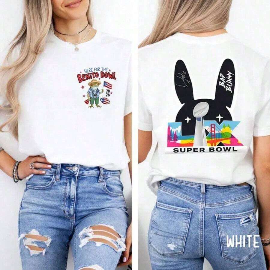 Women's And Men's Benito Bowl 2026  Shirt, Bad Game Day Bunny Double-Sided Patternble Shirt, Halftime  Bowl  Team Benito Bowl Football Shirt-New Autumn/Winter Collection: Unisex Relaxed Fit Long-Sleeve Crew Neck Sweatshirt - 白色2 - 查看 1