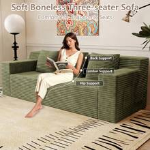 71" Love Seat Couches, Corduroy Boneless Loveseat With Deep Seats, 2 Seat Couch Apartment Size Couch With 3 Pillows&Side Pockets For Bedroom, Office, No Assembly Required - 綠色 - 查看 6