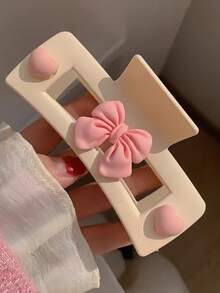 1个情人节时尚百搭甜心蝴蝶结鲨鱼爪发夹，适合日常佩戴、约会及各种场合 - 彩色 - 查看 2