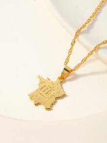 1pc Elegant & Unique Map Pendant Necklace, Suitable For Daily Wear, Family & Friends, Fashion Jewelry Gift - Multicolor - View 4