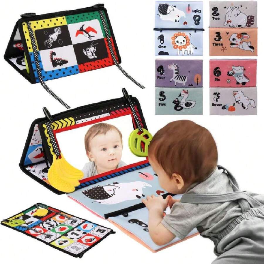 Juguetes Sensoriales, Juguetes de Espejo Tiempo de Barriga para Niños con Libro de Tela para Niños, Actividad Esencial Espejo  para Piso, Cama Coche,40985873 - Multicolor - Ver 1