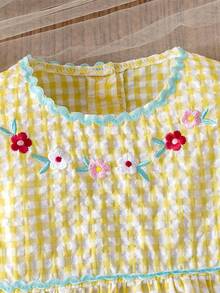 Baby Girls' Floral Embroidered Ruffle Collar Snap-Up Romper - Yellow - View 3