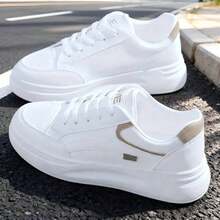 Thick-Soled Women's White Sports Shoes! Simple White / Height Increase, Soft And Elastic Leather A Luxurious Feel, Cloud-Like Sole Walking Without Tiring Feet! Suitable Daily Outings, Work Commuting, Dating And Shopping, Sports And Leisure, Suitable All Kinds Of Sports - Khaki - View 3