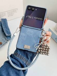 1 pieza Llavero, Cordón para el cuello con hebilla lateral de mezclilla y funda de teléfono de diseño de mano compatible con Samsung Galaxy Z Flip3, Flip4, Flip5, Flip6, Flip7FE - Multicolor - Ver 21