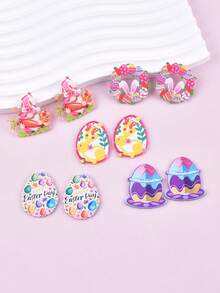 10pcs Mixed Easter Bunny & Egg Acrylic Jewelry Pendant, Earrings, Necklace Accessories, Fashion Handmade DIY Craft Supplies - Multicolor - View 6