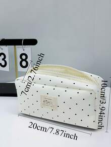 Large Capacity Minimalist Polka Dot Pencil Case, Cute Big Capacity Stationery Storage Pencil Pouch, New Year/Birthday/Back To School Gift - White Polka Dot "My Friend" - White-1pc - View 5