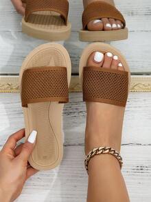 Women's Fashion Flat Sandals With Adjustable Striped Strap, Breathable & Lightweight Outdoor Slippers, Spring/Summer - Brown - View 6