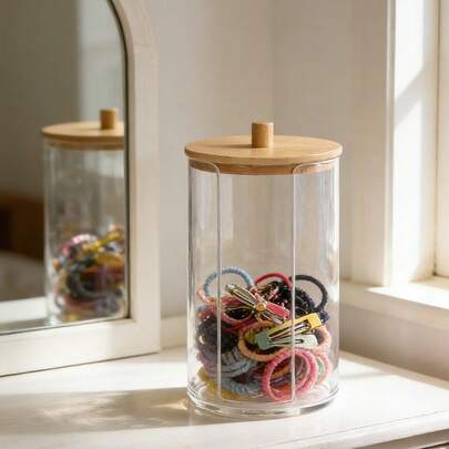 Wooden Lid Sign Box Bamboo Lid Cosmetic Box Storage Box Cosmetic Organizer Box Ornament Transparent Makeup Removal Box