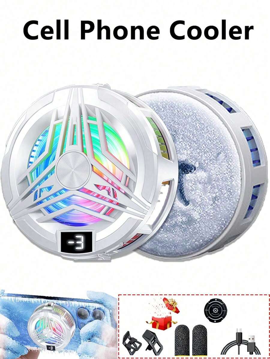 ABS半导体手机散热器，USB供电，三档可调速，强力磁吸，无需电池。附带游戏手指托架。 - 藍白色 - 查看 1