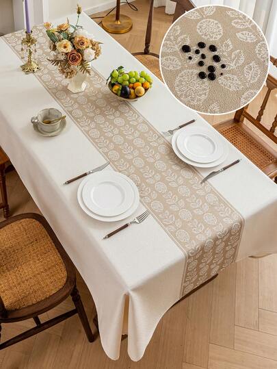 1pc Leaf Pattern Jacquard Waterproof Tablecloth, Polyester Fabric, Rectangular Or Square, Suitable For Living Room, Dining Room, Party, Home Decor, Room Decor, Tabletop Decor And Holiday Gift, Multiple Sizes Available, Machine Washable