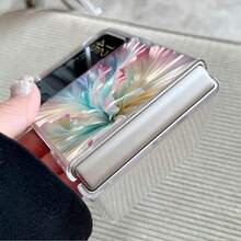 花朵图案彩色芙蓉花透明手机壳，兼容三星 Z /Flip6 /Flip5 /Flip4 /Flip3，带透明保护盖 - 彩色 - 查看 3