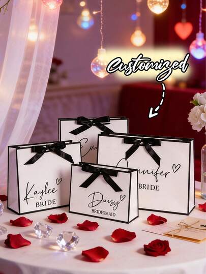 1pc Customized Wedding Gift Bag, Personalized Bridesmaid Gift Box, Bridal Shower Gift Bag, Customized Birthday Gift Bag, Wedding Gift Bag, Bridesmaid Gift Bag, Engagement Gift Bag, Party Gift Bag, Ribbon Tie Gift Bag, Graduation Gift Bag, Holiday Calendar