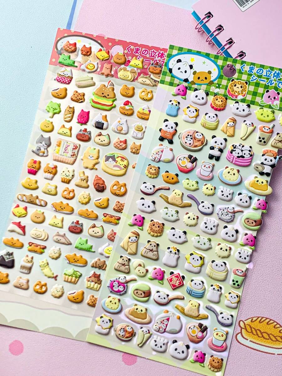 3D Embossed Crystal Stickers, Fruit Rabbit, Children's Handmade Educational DIY Decorative Materials Stickers, Spiral Notebook, Office & School Supplies - Multicolor - View 1