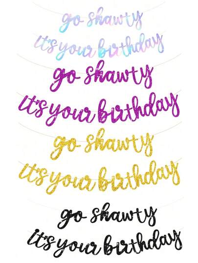 Go Shawty It's Your Birthday Banner-11.4Feet, NO DIY-Hip Hop Theme Glitter Happy Birthday Banner - Pre-Strung - Black Rap Theme Happy Birthday Sign For Man Women Birthday Party Supply