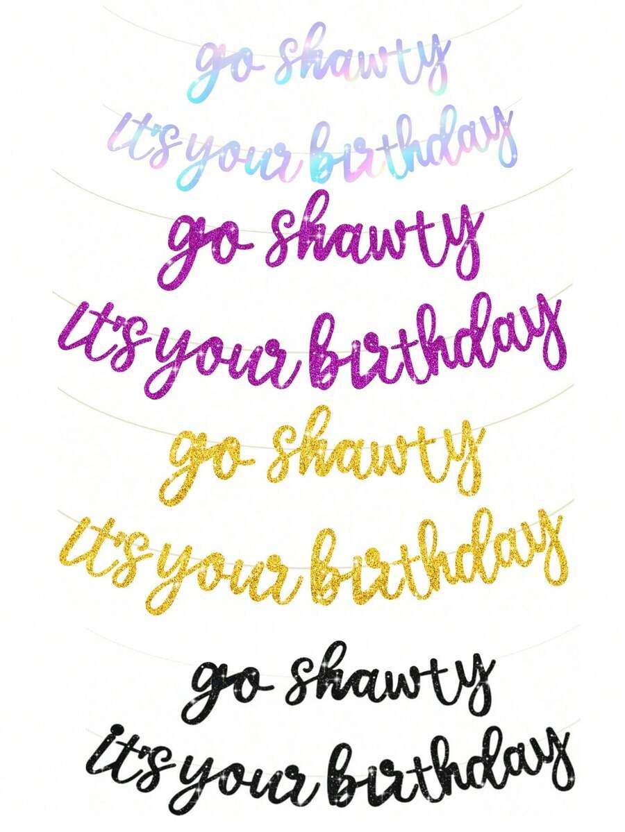 “Go Shawty It's Your Birthday”横幅 - 11.4英尺，无需DIY - 嘻哈主题闪光生日快乐横幅 - 已串好 - 黑色说唱主题生日快乐标牌，男女皆宜，生日派对用品 - 彩色 - 查看 1
