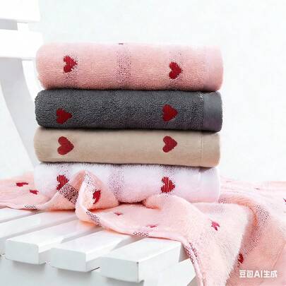1 Pair Heart-Shaped Embroidered Thickened Towel Gift Set, Soft Absorbent Cotton Hand Towel, Suitable For Couples And Lovers, Valentine's Gift, Bathroom & Home Essentials